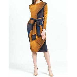 NEW CLARA SUNWOO tie waist pocket midi dress in tan watercolor